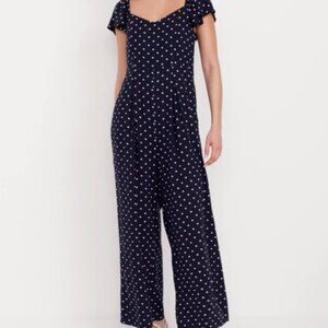 Old Navy Fit and Flare Flutter Sleeve Crepe Jumpsuit 3X Navy Blue Polka Dot
